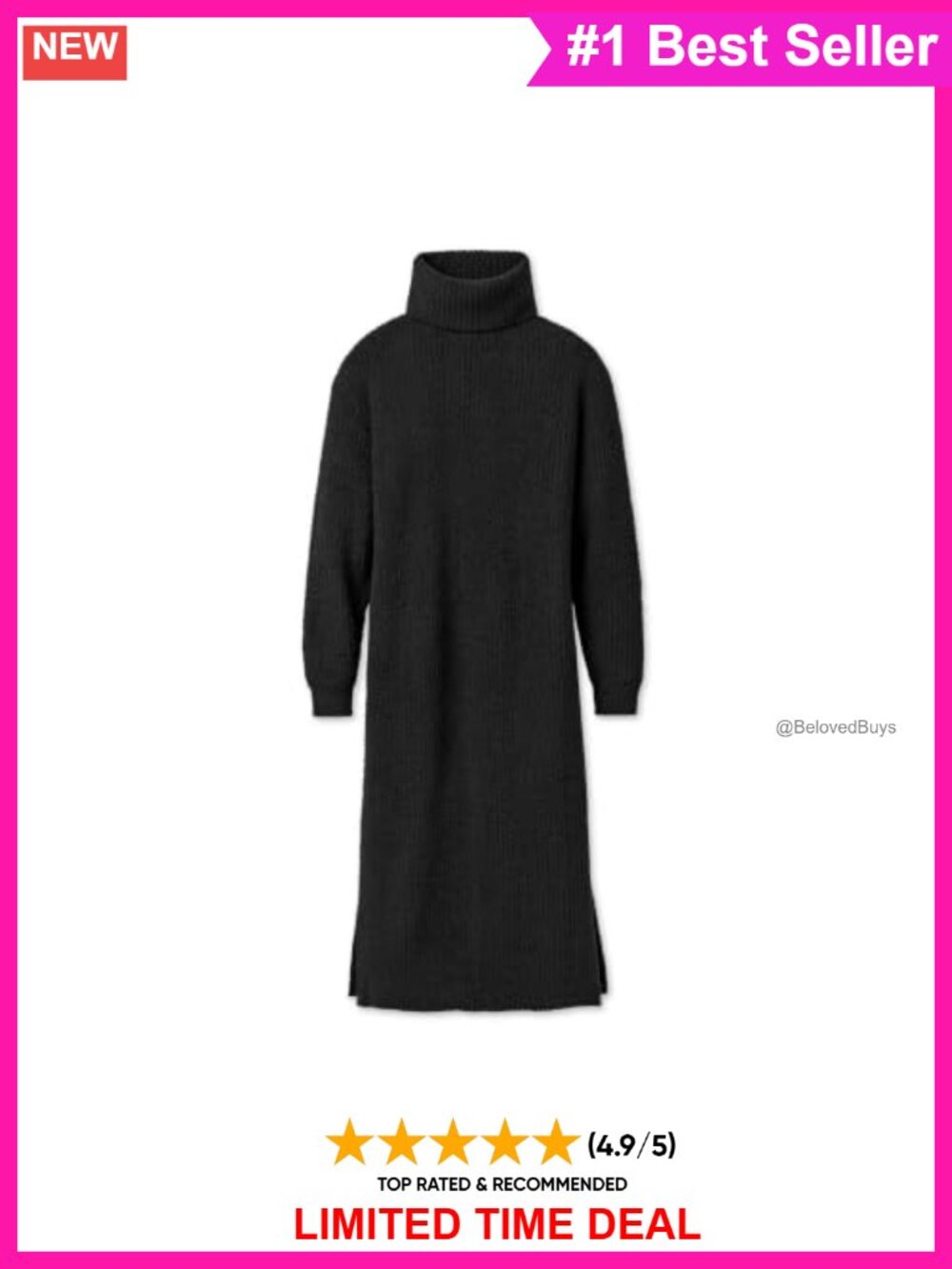 Relaxed Fit Ribbed Turtleneck Maxi Dress Recycled Polyester